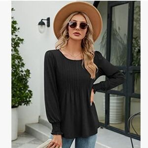 LOMON's Women's Long Sleeve Black Pleated Top -NWT